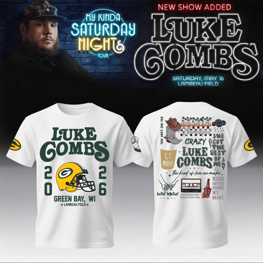 Luke Combs Merch 2026 x Packers T-Shirt My Kinda Saturday Night Tour Clothes For Fans