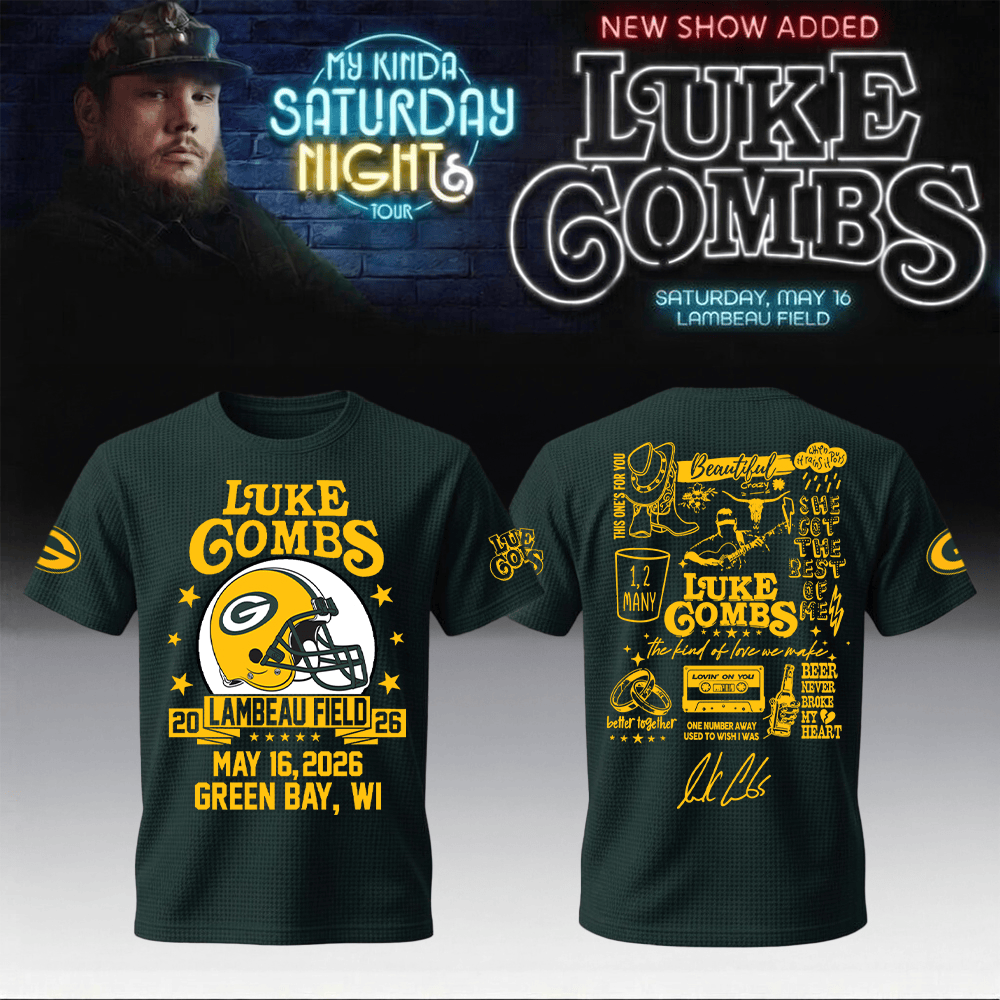 Luke Combs Merch 2026 x Packers T-Shirt My Kinda Saturday Night Tour Clothing For Sale