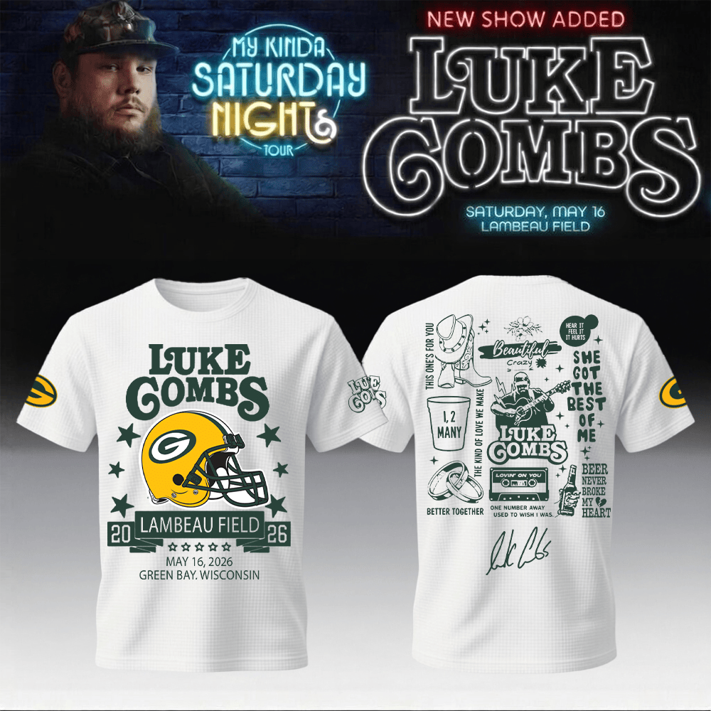 Luke Combs Merch 2026 x Packers T-Shirt My Kinda Saturday Night Tour Cltohing Music Fan Gift