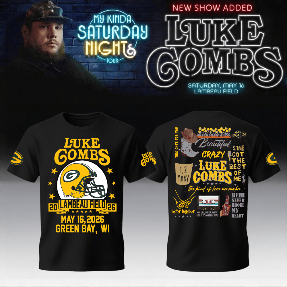 Luke Combs Merch 2026 x Packers T-Shirt My Kinda Saturday Night Tour Gameday Style Clothing
