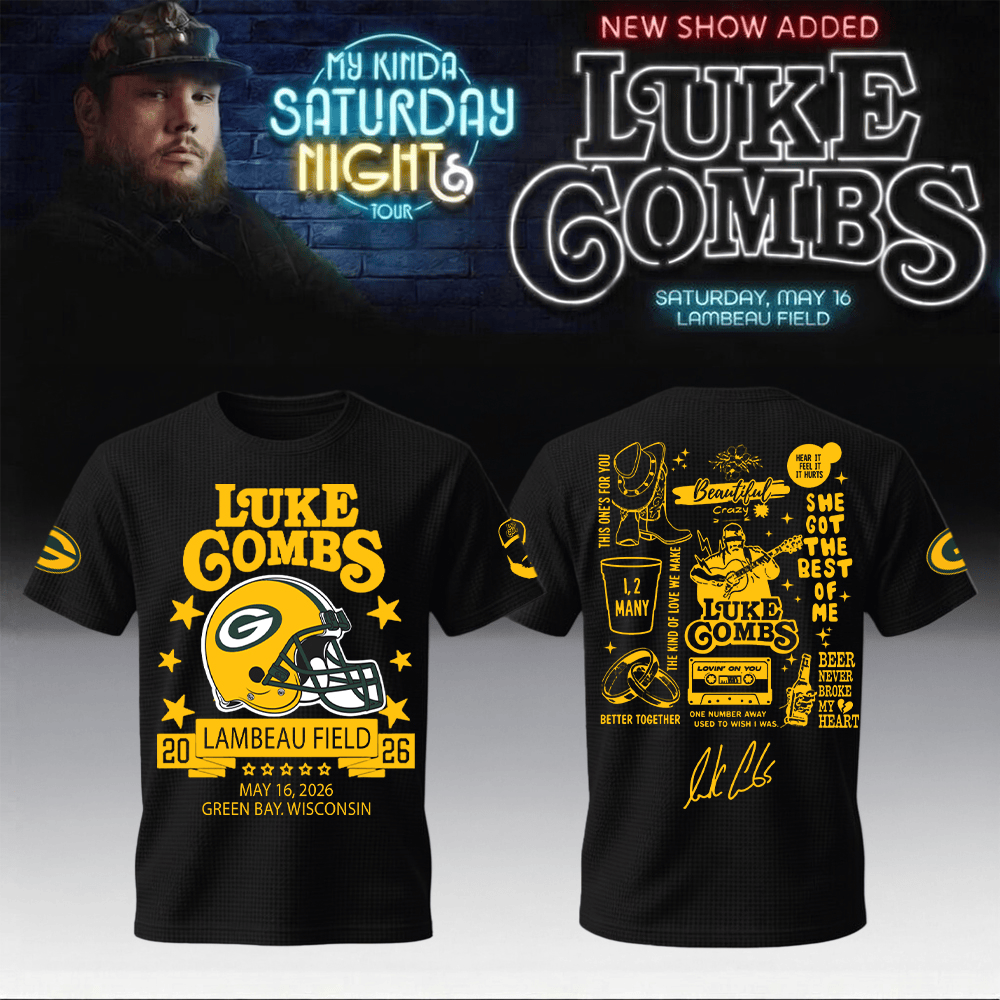 Luke Combs Merch 2026 x Packers T-Shirt My Kinda Saturday Night Tour Lambeau Field Wear