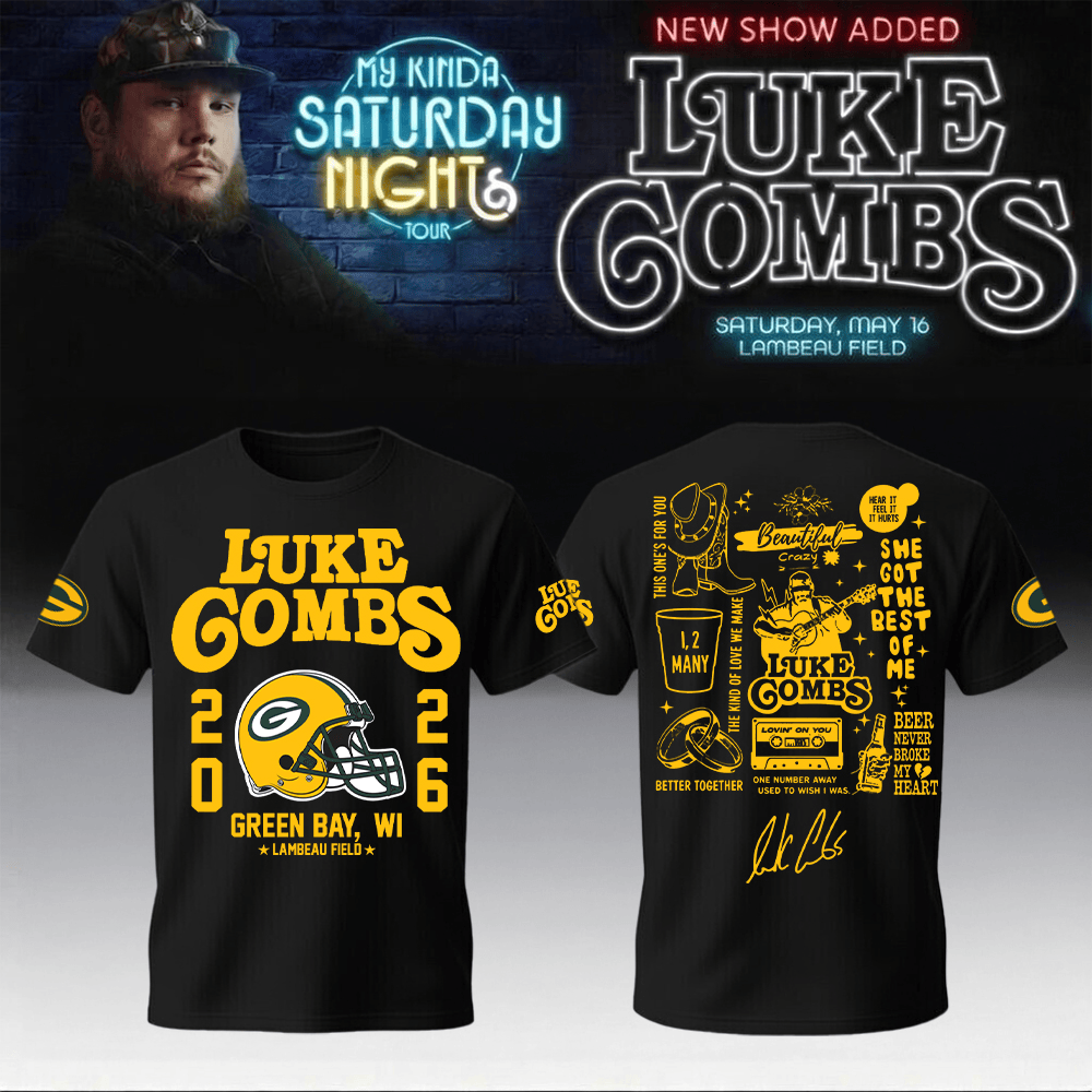 Luke Combs Merch 2026 x Packers T-Shirt My Kinda Saturday Night Tour Luke Combs Legend Gear