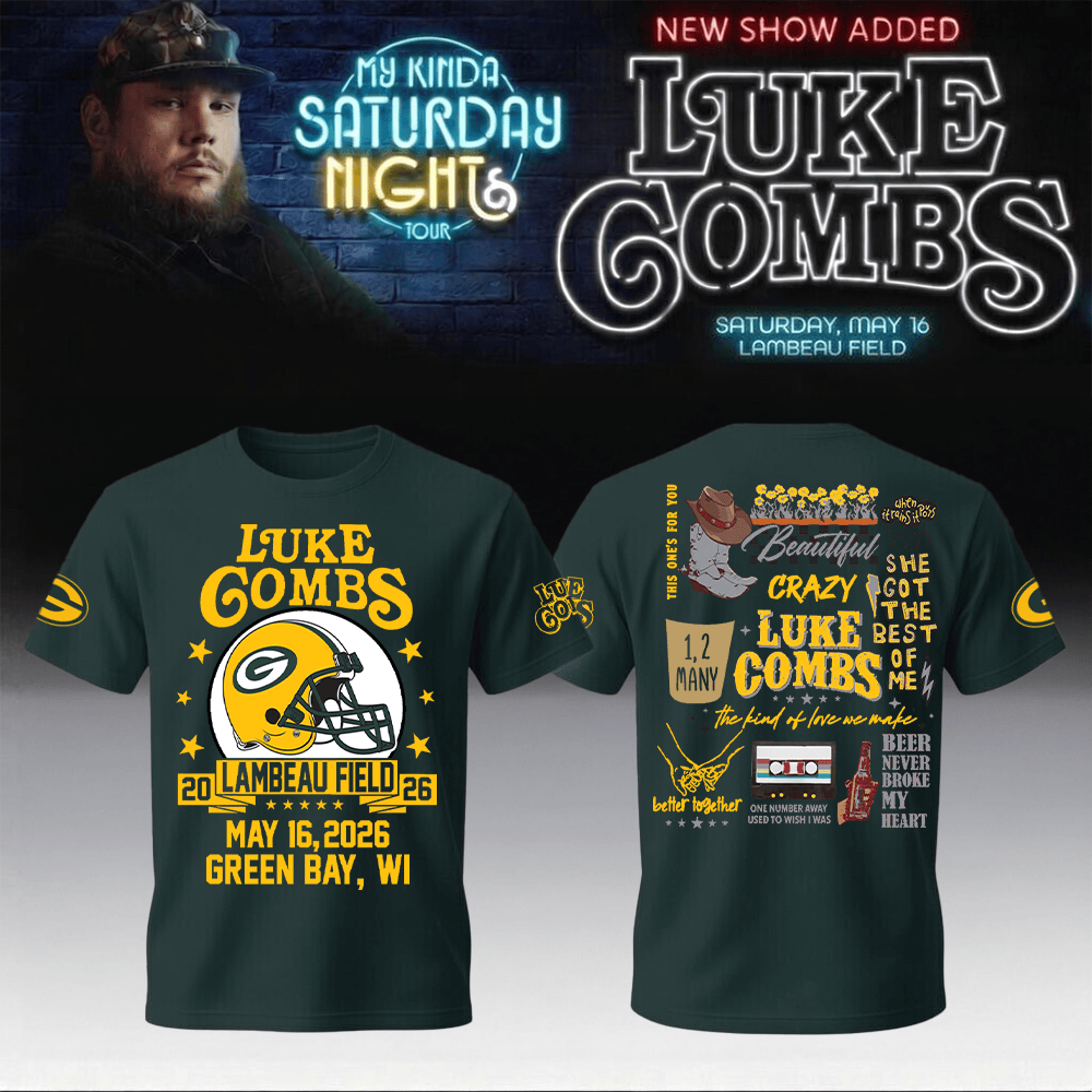 Luke Combs Merch 2026 x Packers T-Shirt My Kinda Saturday Night Tour Packers Shirt