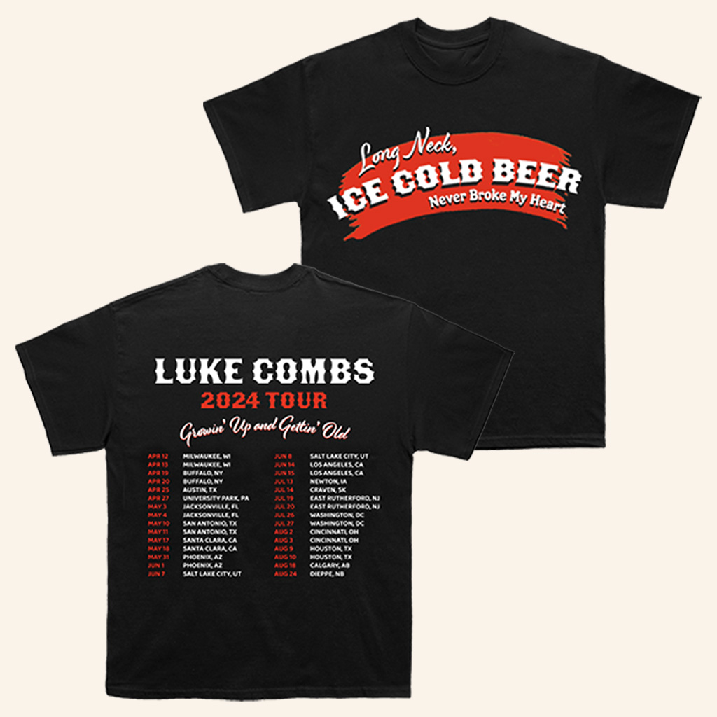 Luke Combs Merch Ice Cold Beer Never Broke My Heart Tour T-Shirt Gift For Fans