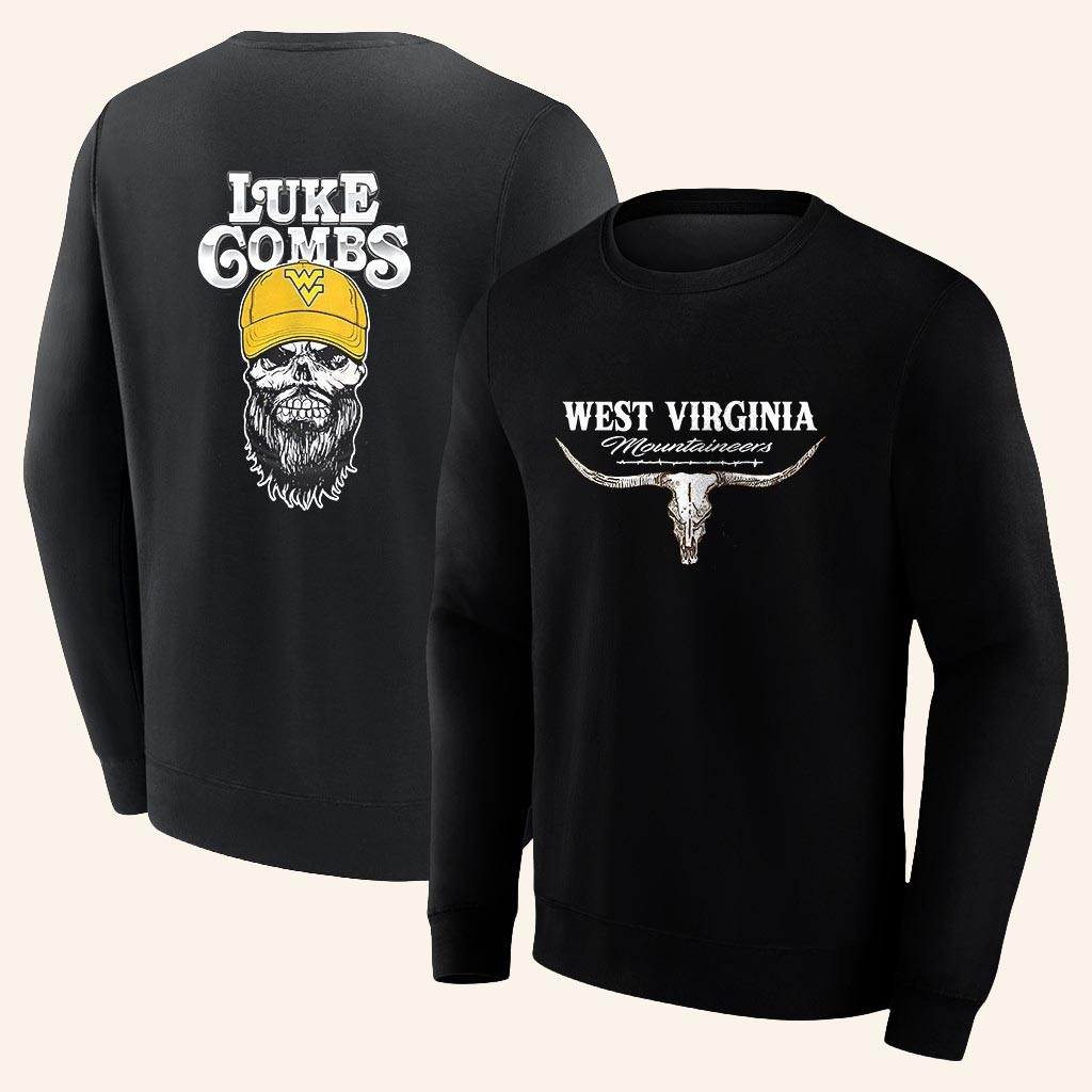Luke Combs Merch West Virginia Football X Luke Combs Skull Long Sleeve Shirt Fan Merch Gifts
