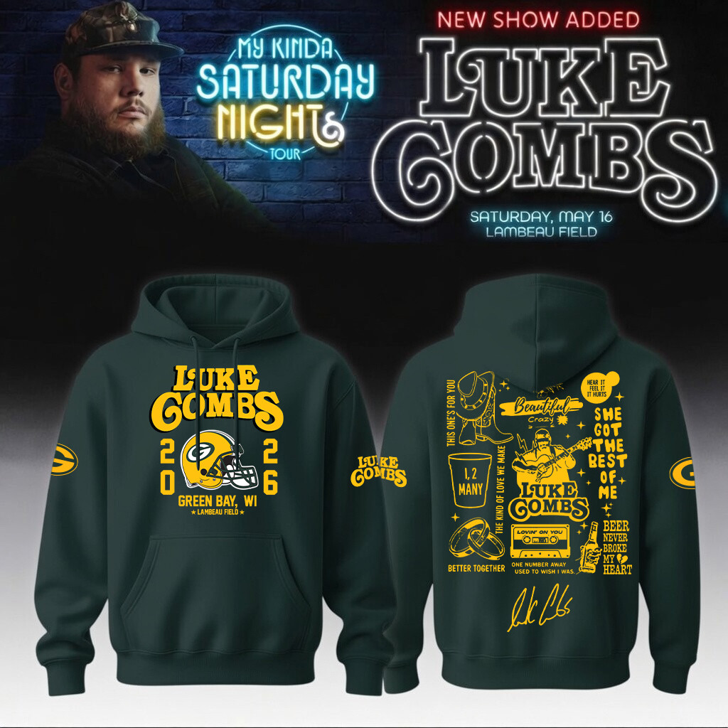 Luke Combs Merch x Green Bay Packers 2026 Hoodie My Kinda Saturday Night Tour Apparel