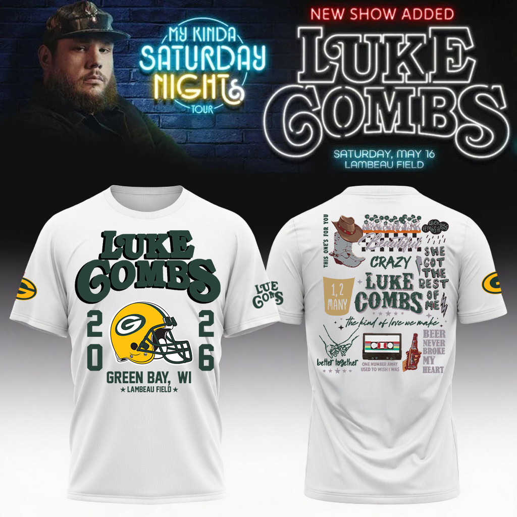 Luke Combs Merch x Green Bay Packers 2026 My Kinda Saturday Night Tour T-Shirt Music Fan Gift