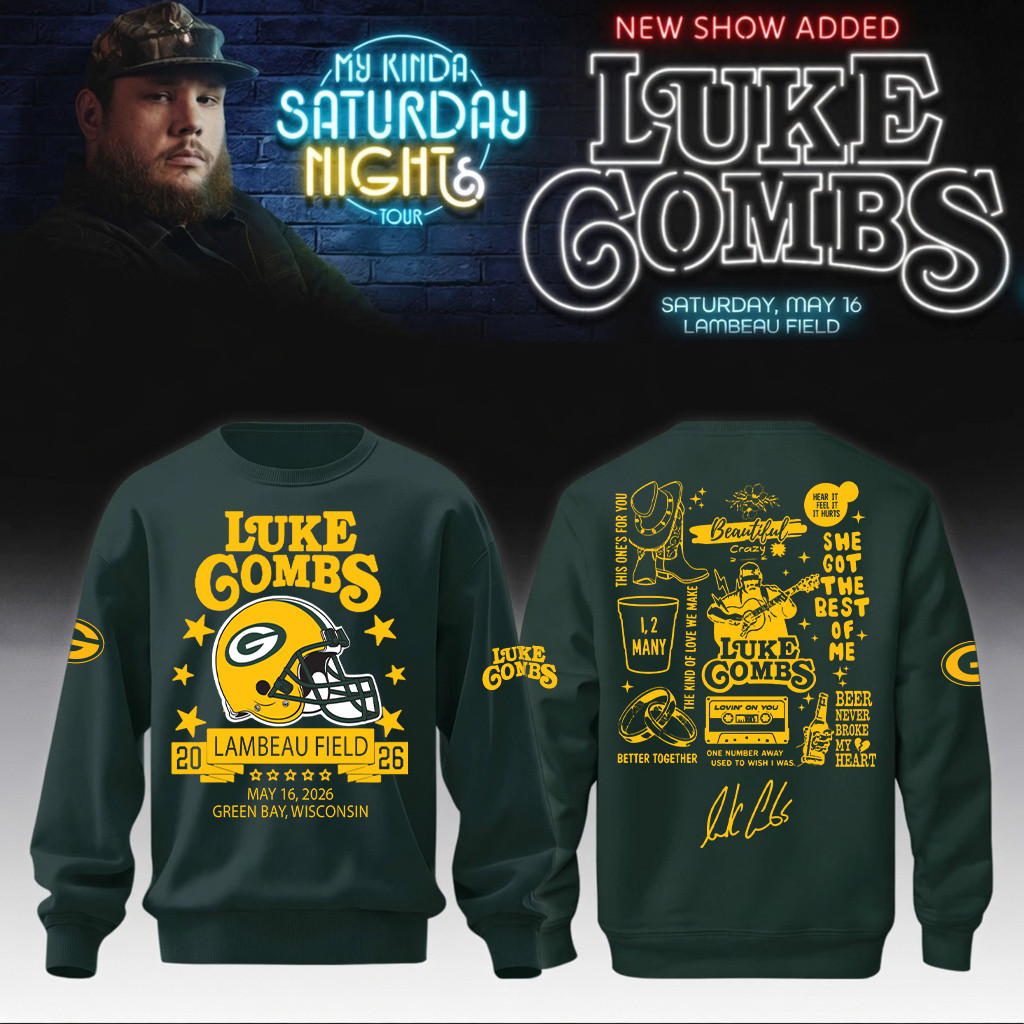 Luke Combs Merch x Green Bay Packers 2026 Sweatshirt My Kinda Saturday Night Tour Fans Gears