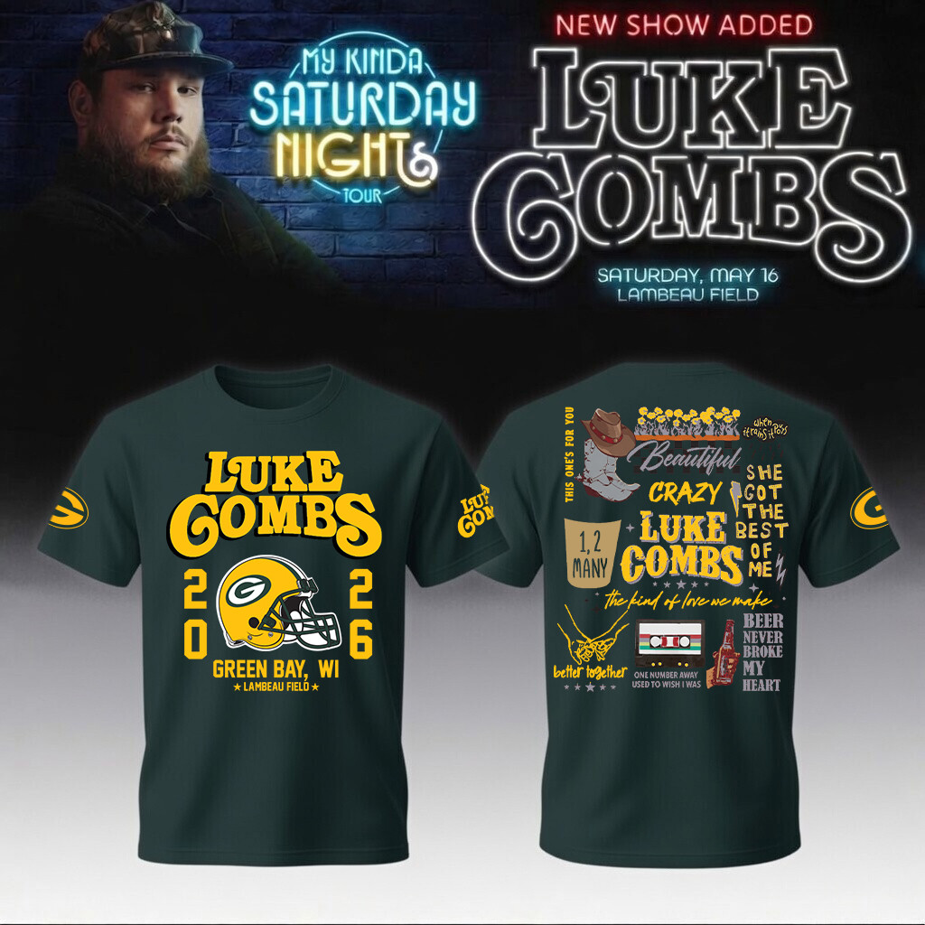 Luke Combs Merch x Green Bay Packers 2026 T-Shirt My Kinda Saturday Night Tour Clothes