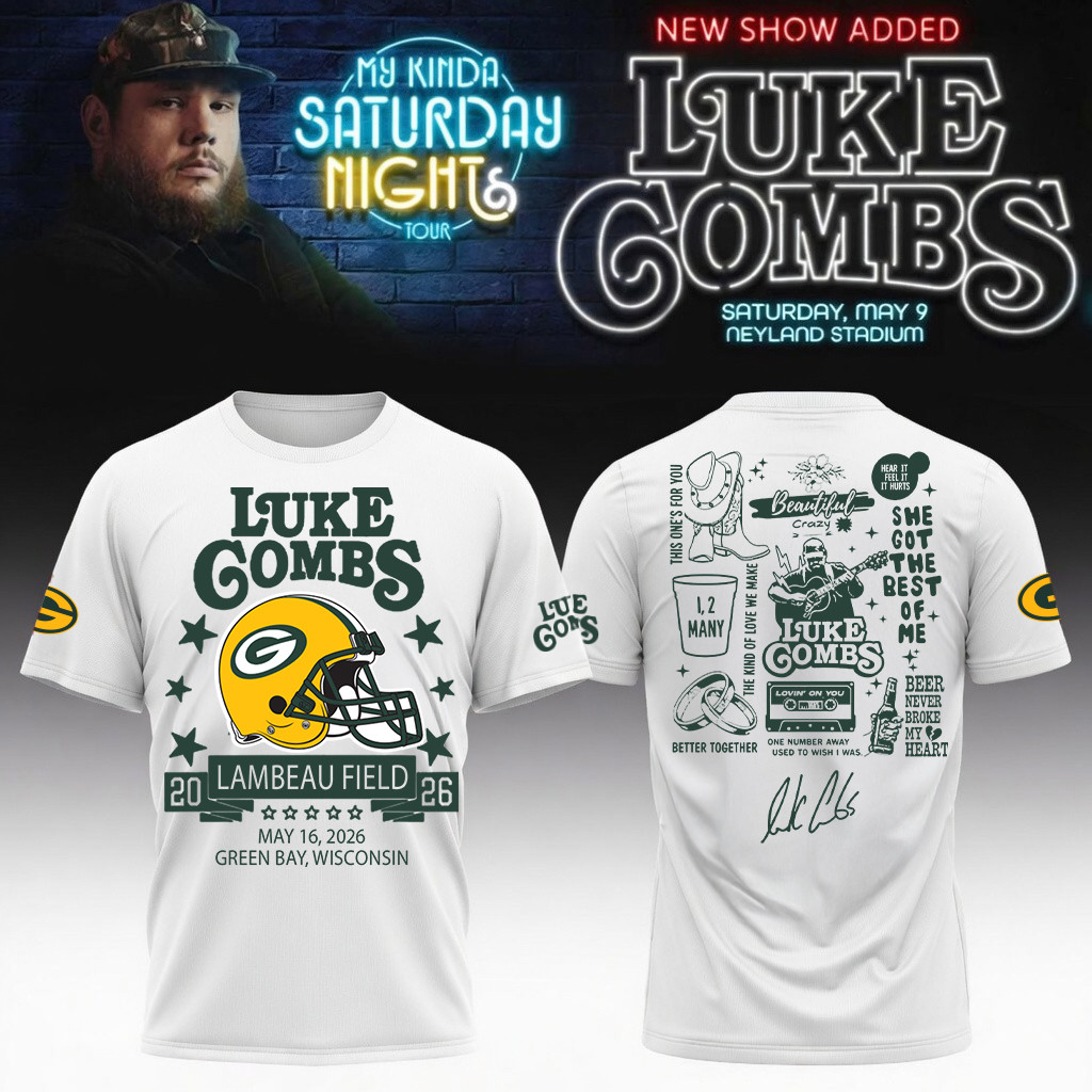 Luke Combs Merch x Green Bay Packers 2026 T-Shirt My Kinda Saturday Night Tour Fans Gifts