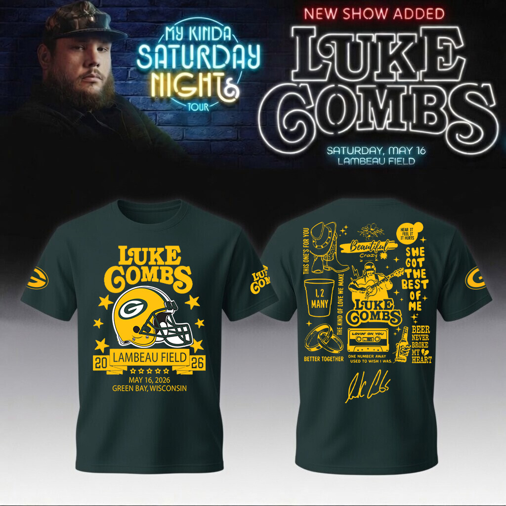 Luke Combs Merch x Green Bay Packers 2026 T-Shirt My Kinda Saturday Night Tour Great Gift