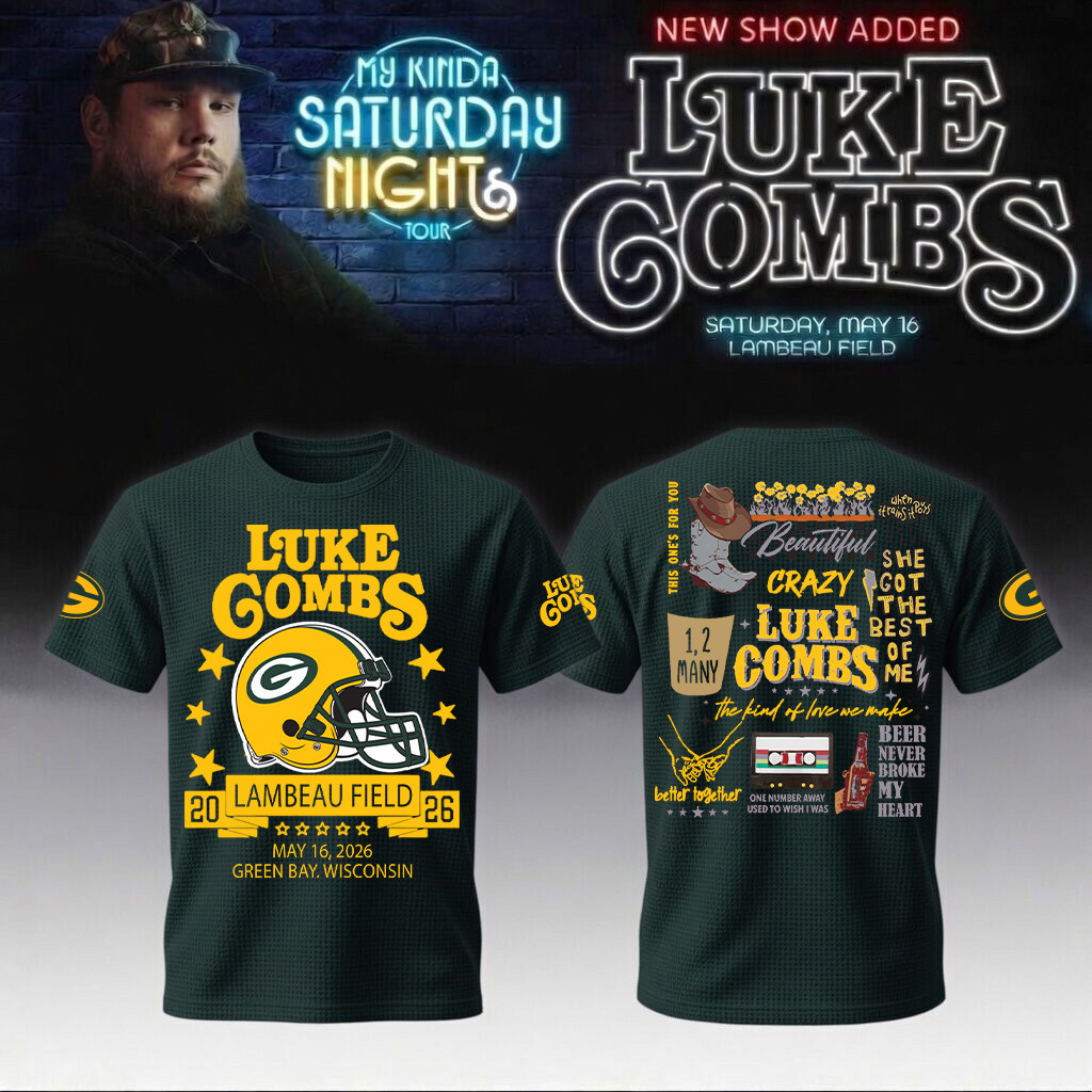 Luke Combs Merch x Green Bay Packers 2026 T-Shirt My Kinda Saturday Night Tour Outfit
