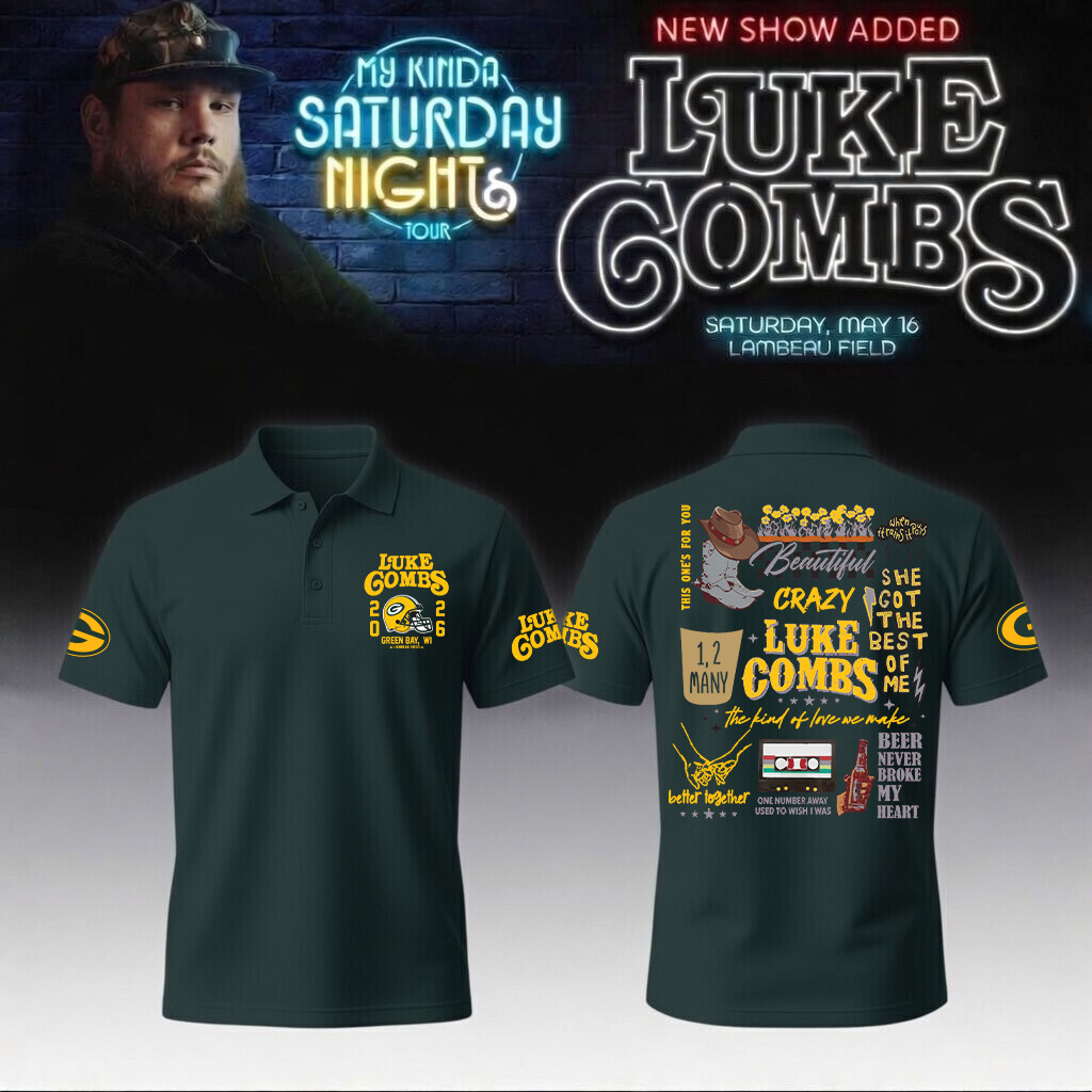 Luke Combs Merch x Green Bay Packers Polo Shirt My Kinda Saturday Night Tour Apparel Gift Idea