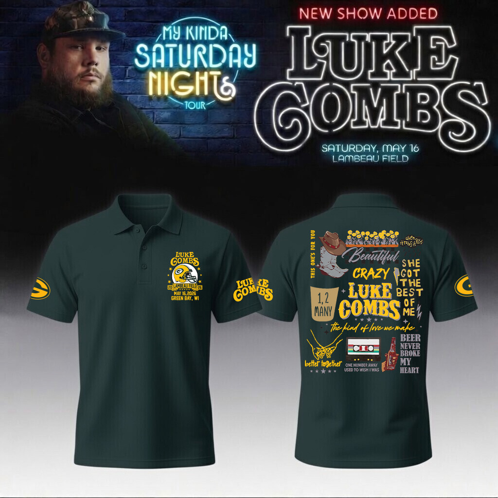 Luke Combs Merch x Green Bay Packers Polo Shirt My Kinda Saturday Night Tour Clothes