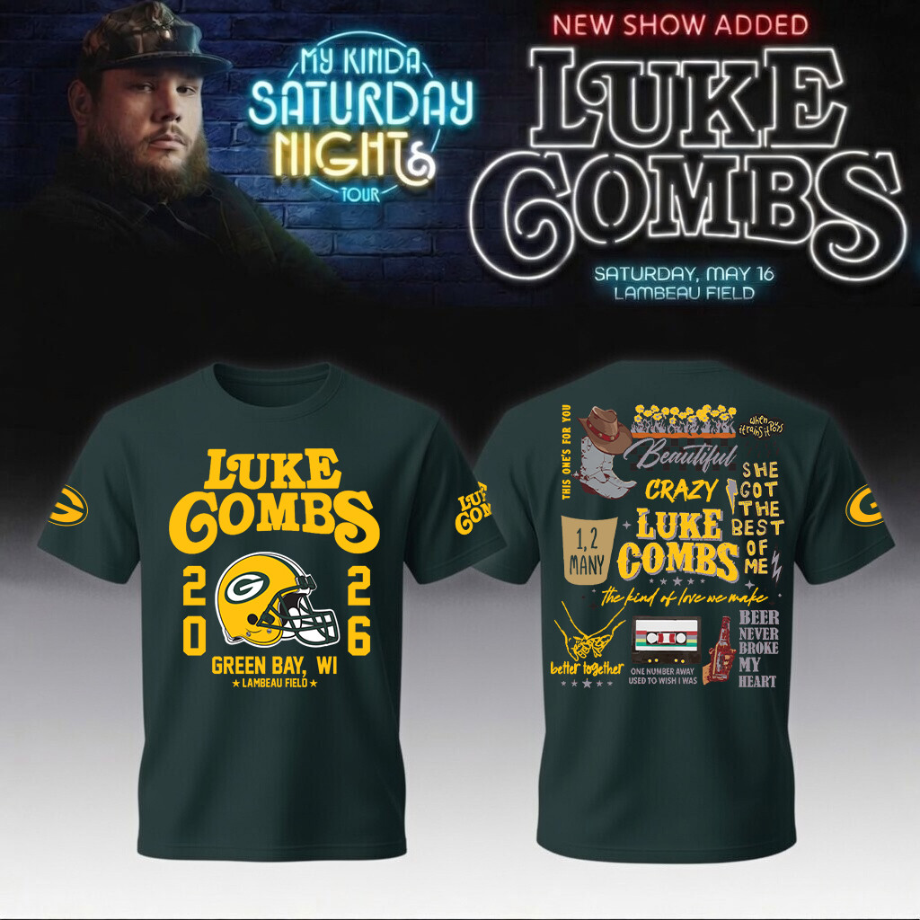 Luke Combs Merch x Green Bay Packers T-Shirt My Kinda Saturday Night Tour Clothes Gift