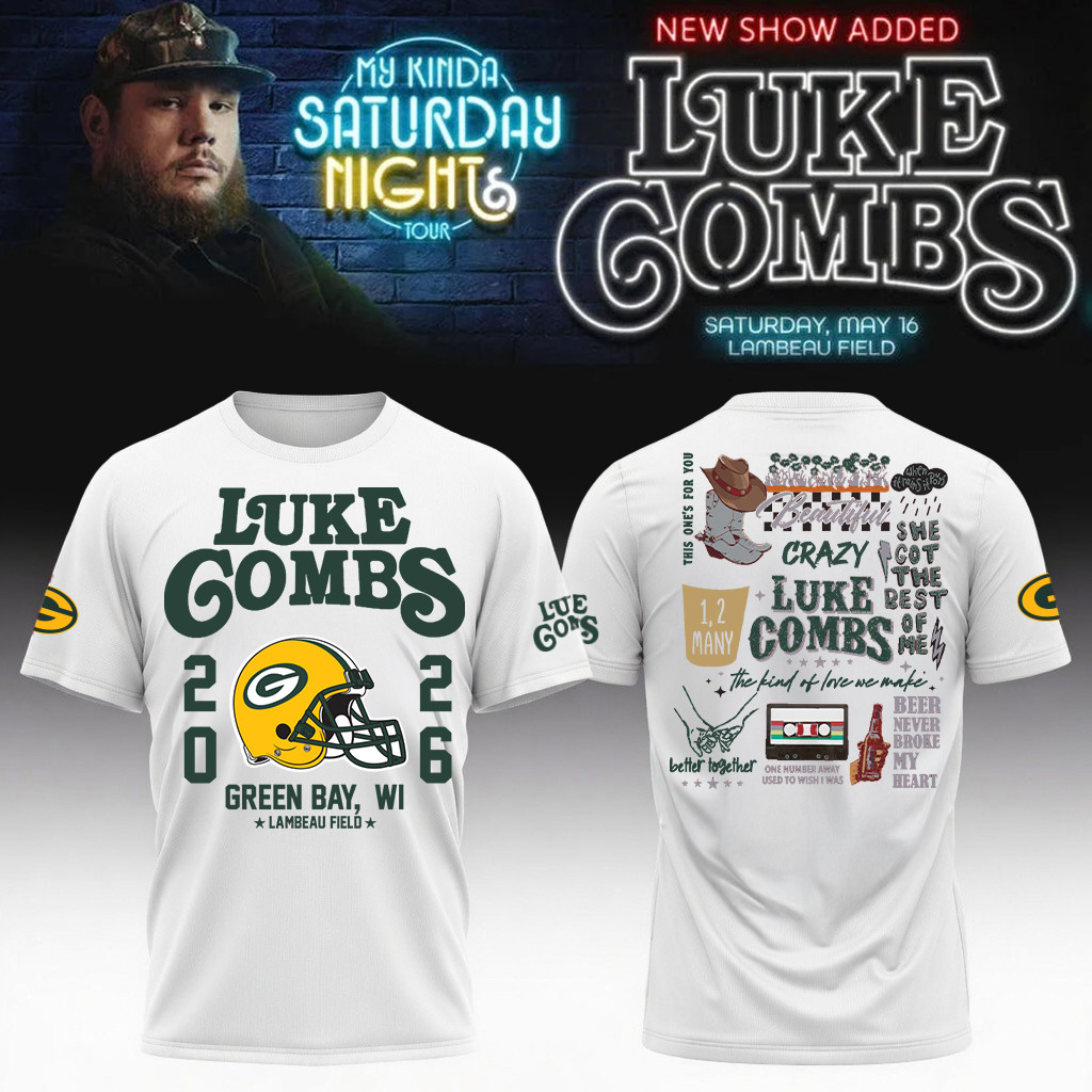 Luke Combs Merch x Green Bay Packers T-Shirt My Kinda Saturday Night Tour Gear For Fans