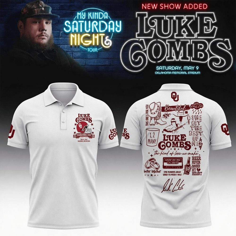 Luke Combs Merch x Oklahoma Polo Shirt My Kinda Saturday Night Tour 2026 Apparel Fan Gear