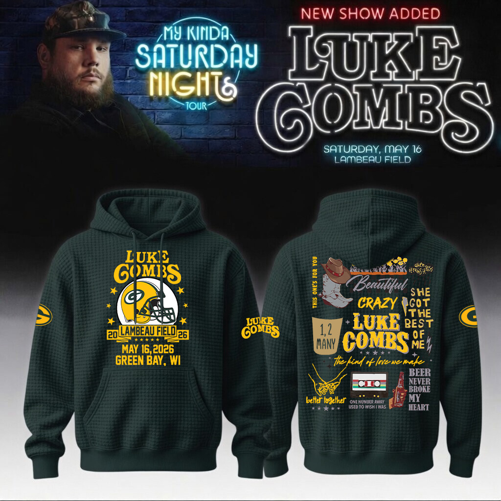 Luke Combs Merch x Packers 2026 Hoodie My Kinda Saturday Night Tour Clothing Football Gear