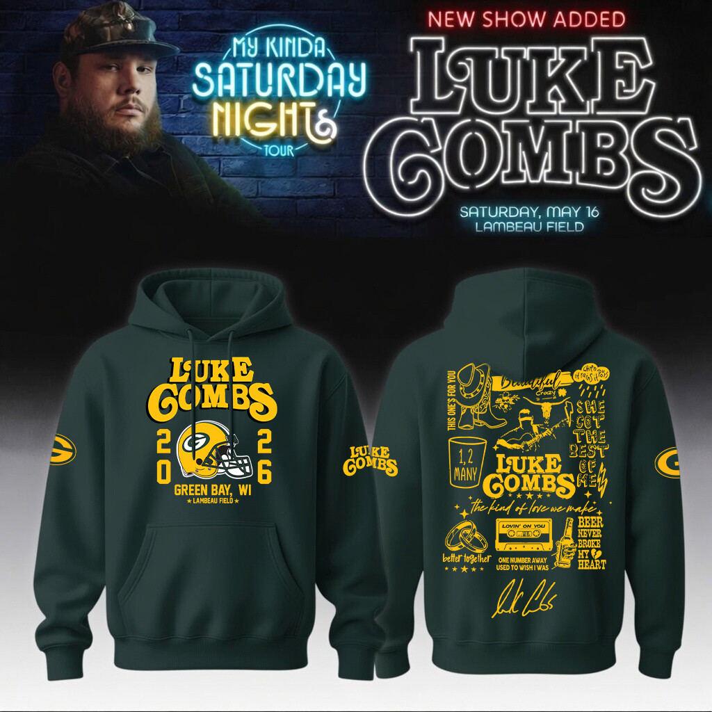 Luke Combs Merch x Packers 2026 Hoodie My Kinda Saturday Night Tour Hooded Sweatshirt Fan Gear