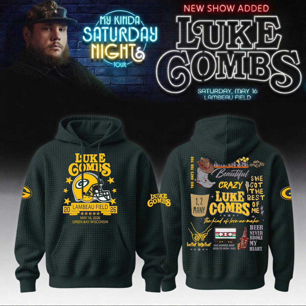 Luke Combs Merch x Packers 2026 Hoodie My Kinda Saturday Night Tour Music Fans Gear