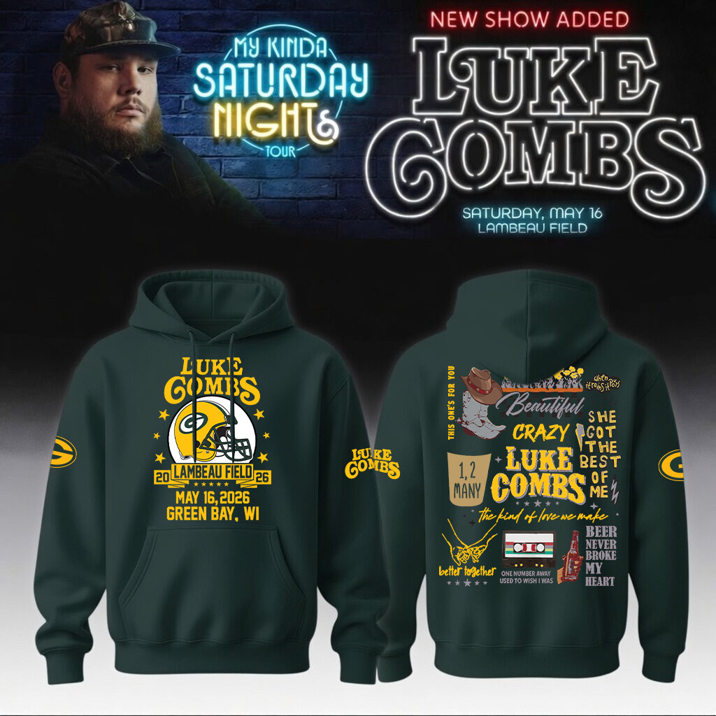 Luke Combs Merch x Packers 2026 Hoodie My Kinda Saturday Night Tour Packers Fan Gear