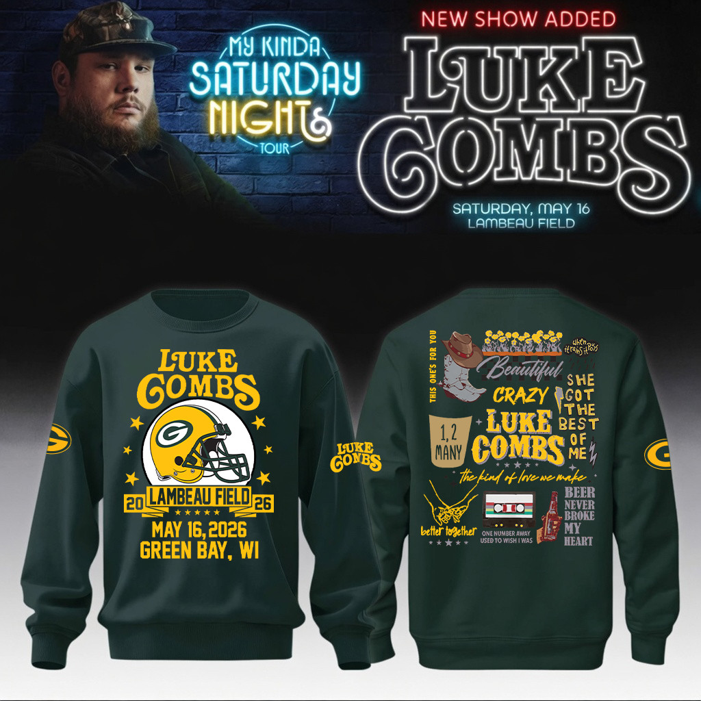 Luke Combs Merch x Packers 2026 Sweatshirt My Kinda Saturday Night Tour Fan Gears