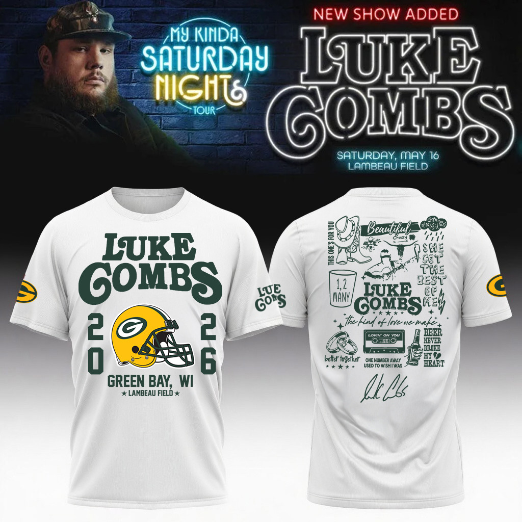Luke Combs Merch x Packers 2026 T-Shirt My Kinda Saturday Night Tour Clothing Line For Sale
