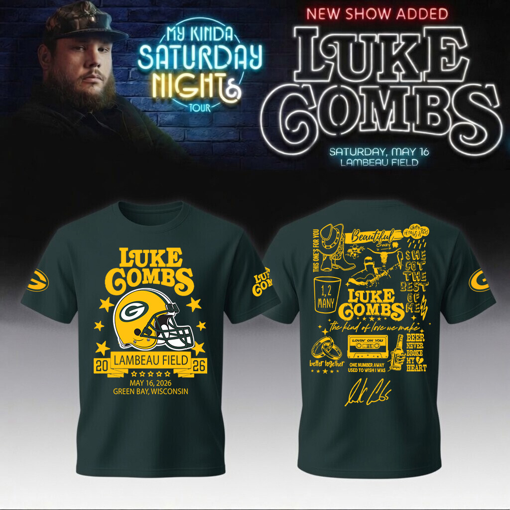 Luke Combs Merch x Packers 2026 T-Shirt My Kinda Saturday Night Tour Football Lover Gear