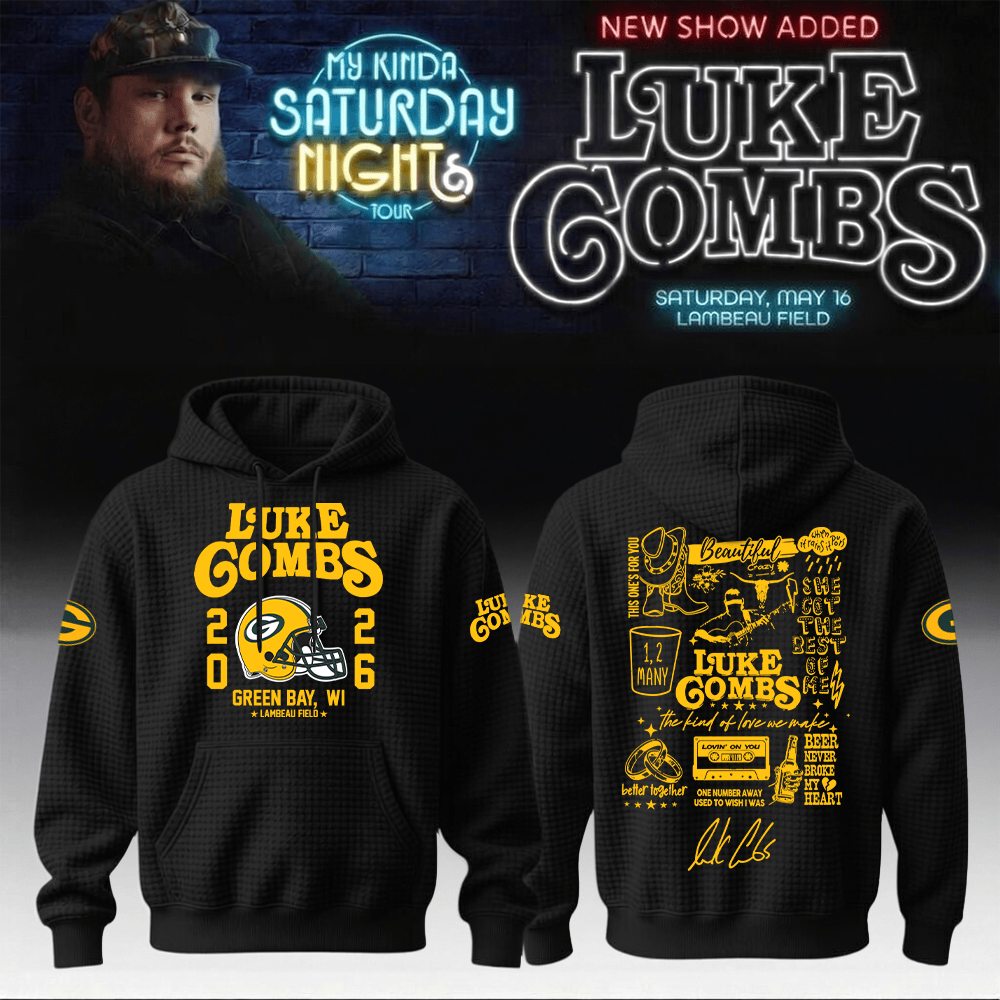 Luke Combs Merch x Packers Hoodie My Kinda Saturday Night Tour Acoustic Vibes Apparel
