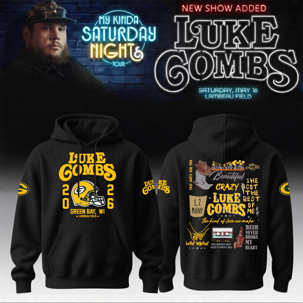 Luke Combs Merch x Packers Hoodie My Kinda Saturday Night Tour Green And Gold Fan Gear