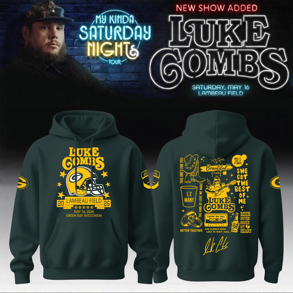Luke Combs Merch x Packers Hoodie My Kinda Saturday Night Tour Green Bay Event Clothing
