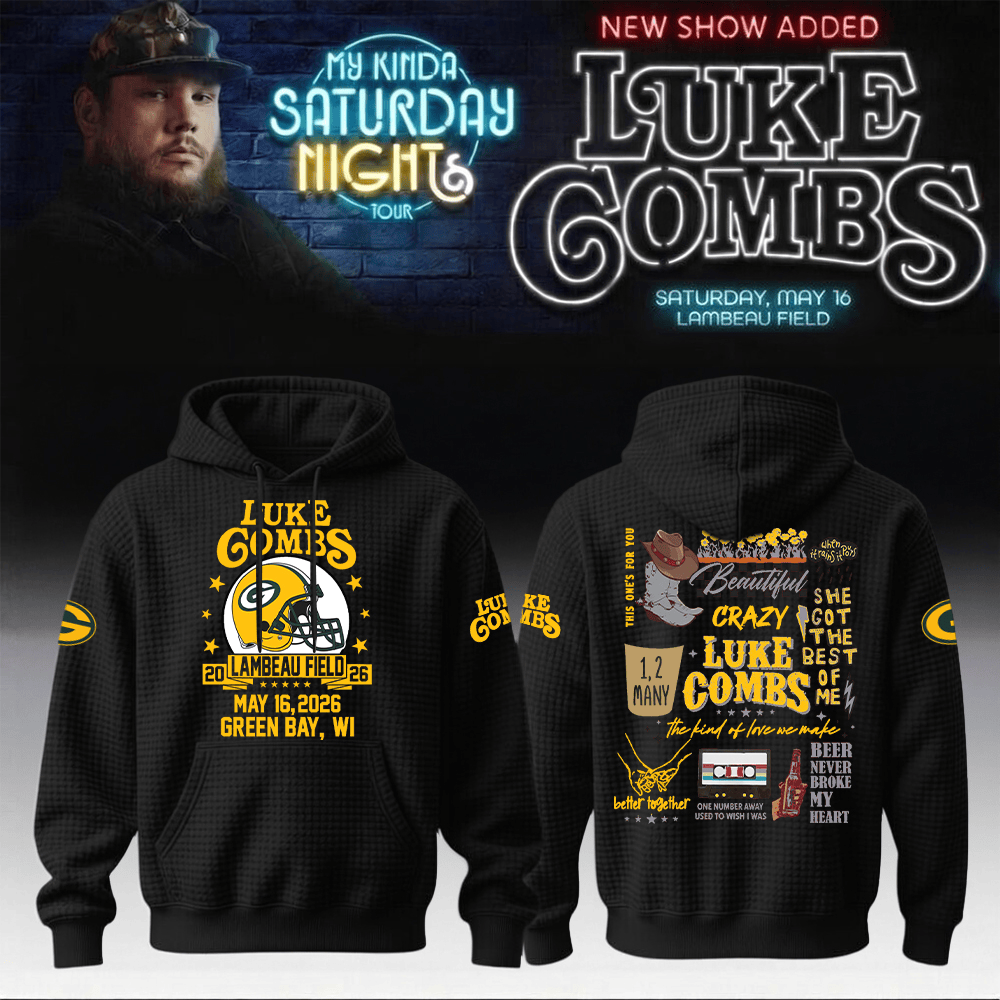 Luke Combs Merch x Packers Hoodie My Kinda Saturday Night Tour Iconic Lambeau Concert Apparel