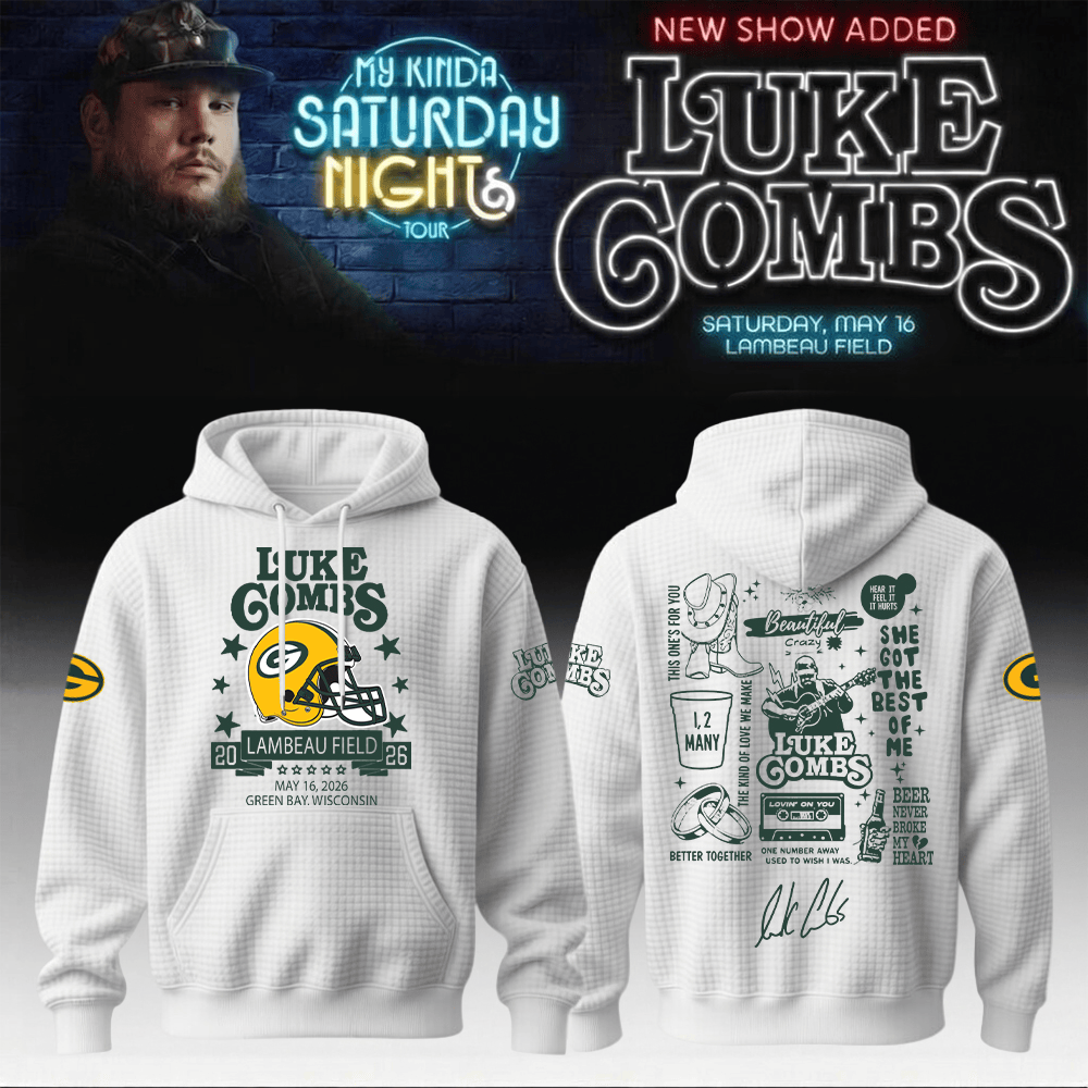 Luke Combs Merch x Packers Hoodie My Kinda Saturday Night Tour Luke Combs Graphic Apparel