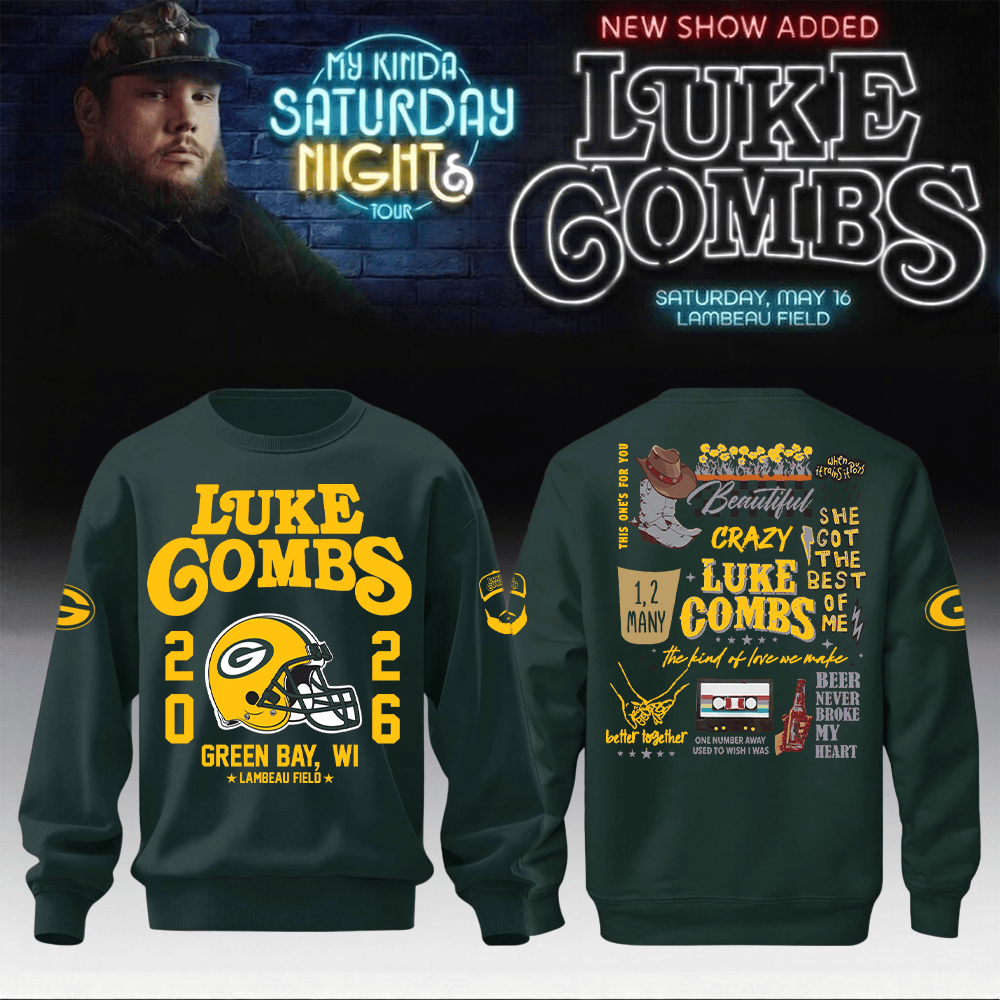 Luke Combs Merch x Packers My Kinda Saturday Night Tour 2026 Sweatshirt Green Bay Packers Apparel