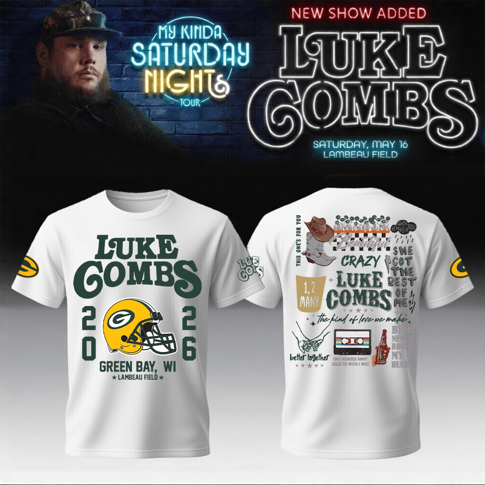Luke Combs Merch x Packers My Kinda Saturday Night Tour 2026 T-Shirt Football Fans Apparel
