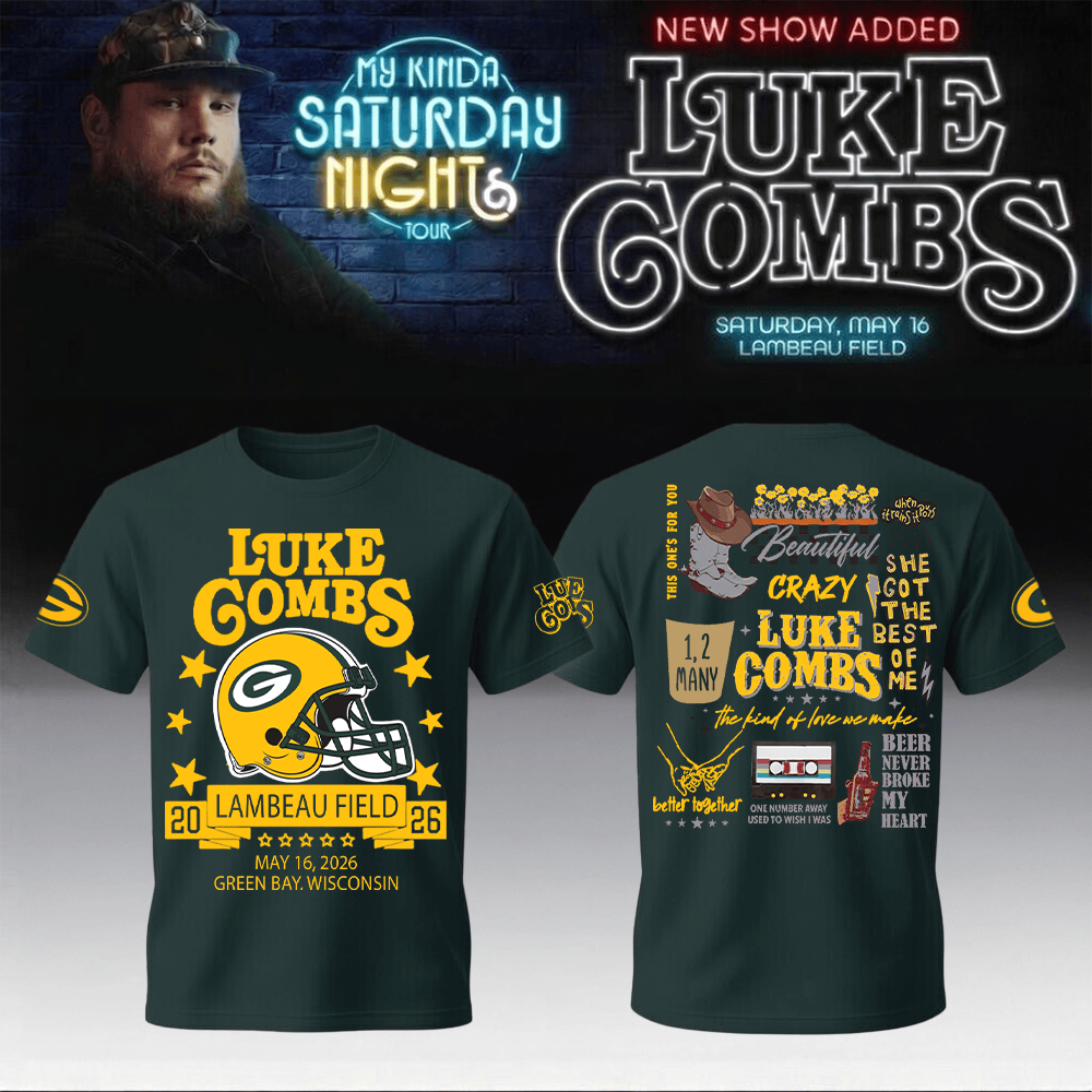 Luke Combs Merch x Packers My Kinda Saturday Night Tour 2026 T-Shirt Game Day Gear For Besties