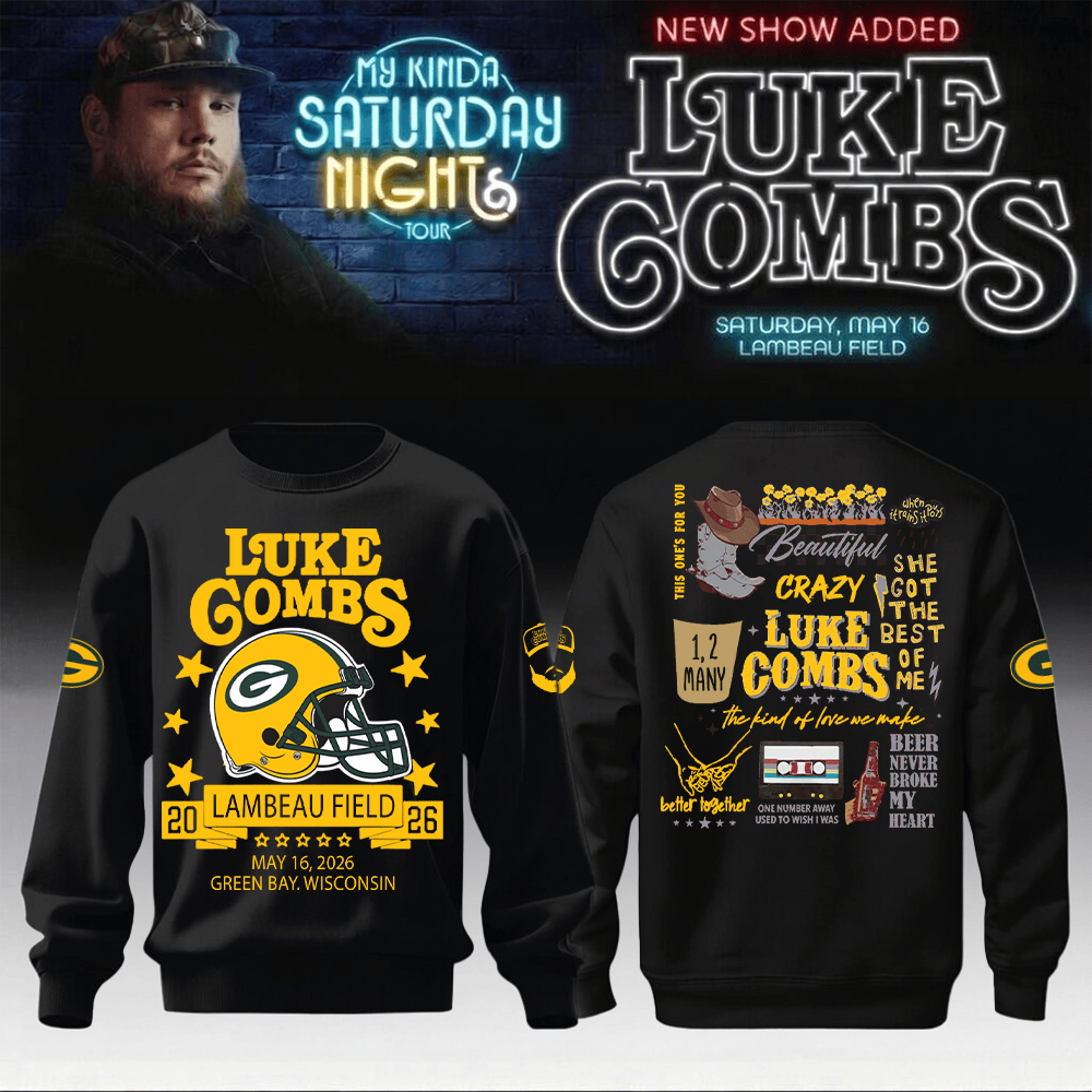 Luke Combs Merch x Packers My Kinda Saturday Night Tour Sweatshirt Packers Apparel