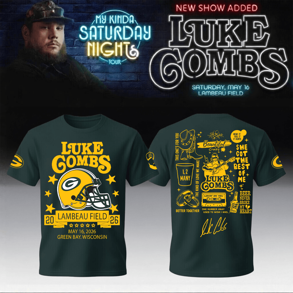 Luke Combs Merch x Packers My Kinda Saturday Night Tour T-Shirt Best Fans Gear