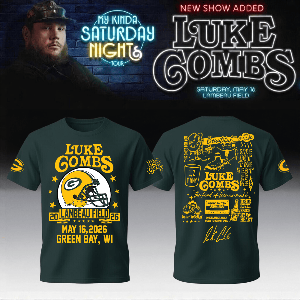 Luke Combs Merch x Packers My Kinda Saturday Night Tour T-Shirt Game Day Clothing
