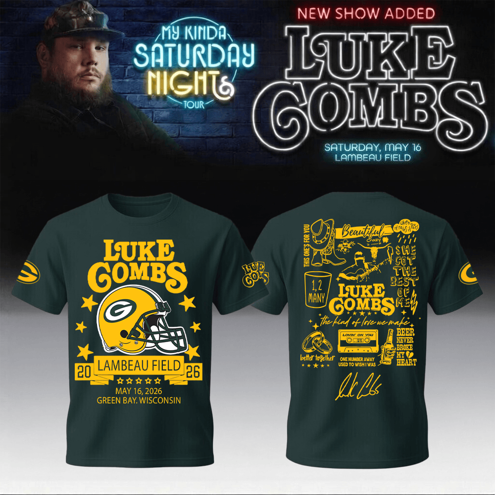 Luke Combs Merch x Packers My Kinda Saturday Night Tour T-Shirt Packers Apparel For Fans