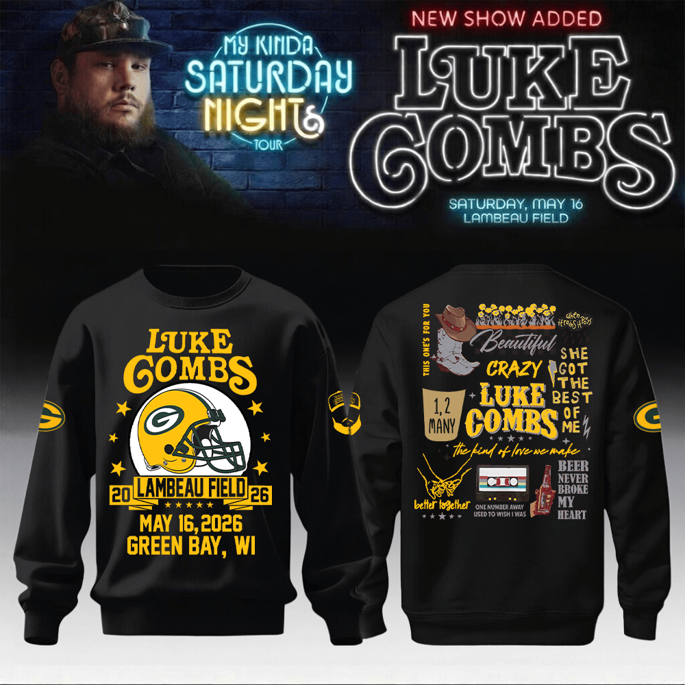 Luke Combs Merch x Packers Sweatshirt My Kinda Saturday Night Tour 2026 Music Lover Gears