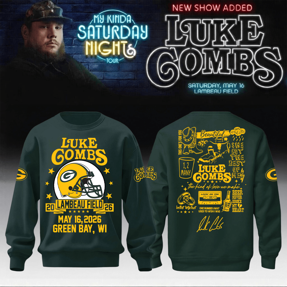 Luke Combs Merch x Packers Sweatshirt My Kinda Saturday Night Tour Beautiful Crazy Fan Gift