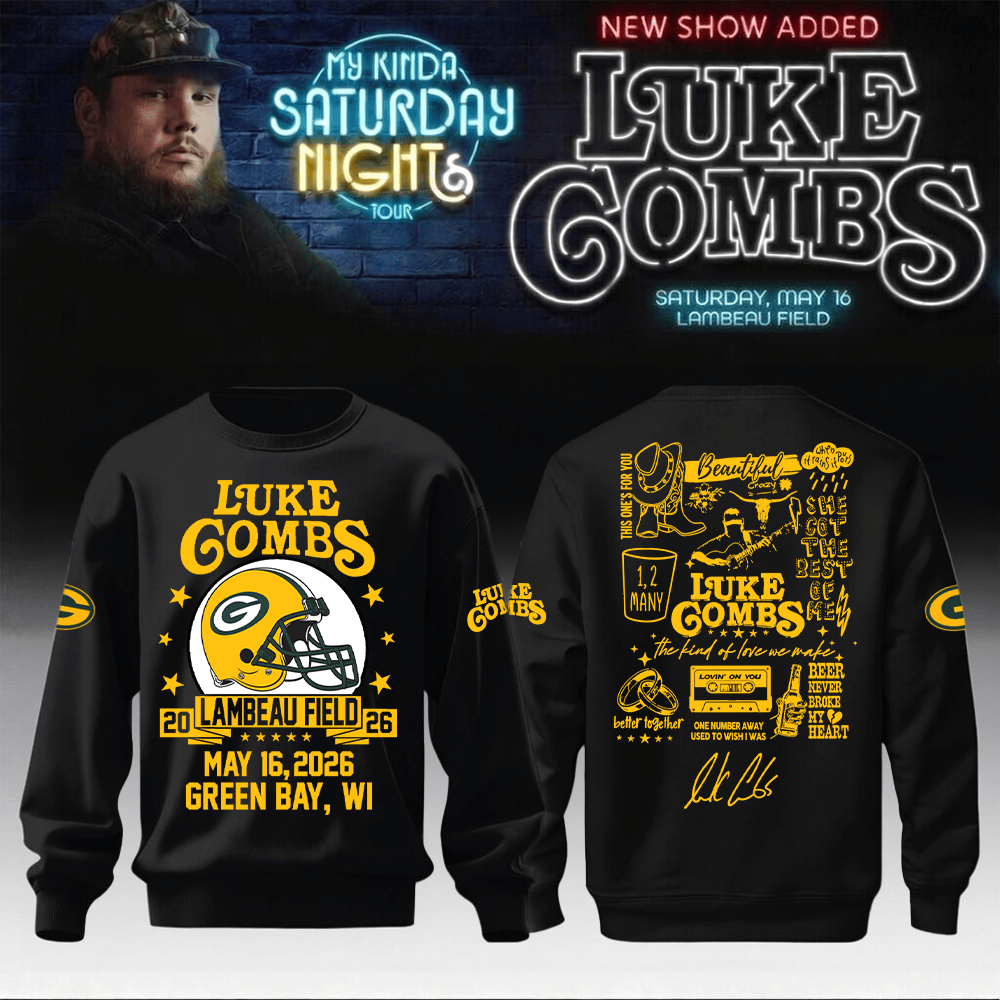 Luke Combs Merch x Packers Sweatshirt My Kinda Saturday Night Tour Green Bay Event Apparel