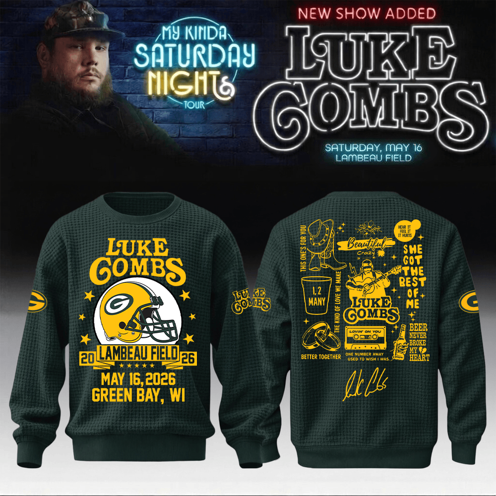 Luke Combs Merch x Packers Sweatshirt My Kinda Saturday Night Tour Music Festival Style Apparel