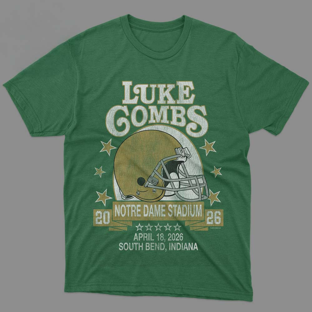 Luke Combs South Bend Indiana 2026 Tour T-Shirt Notre Dame Fighting Irish Helmet Shirt