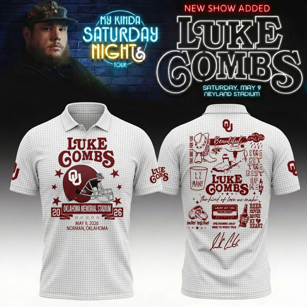Luke Combs x Oklahoma My Kinda Saturday Night Tour Polo Shirt Oklahoma Memorial Stadium Shirt