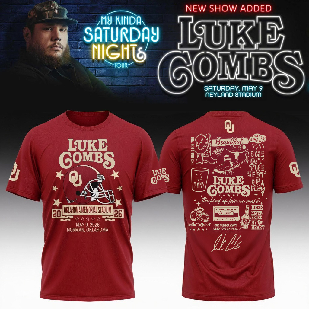 Luke Combs x Oklahoma Sooners My Kinda Saturday Night Tour T-Shirt Luke Combs Apparel