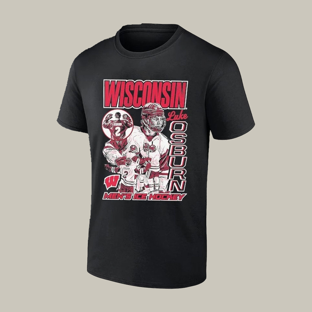 Luke Osburn Graphic Wisconsin Badgers NCAA Men's Ice Hockey T-Shirt Game Day Clothing