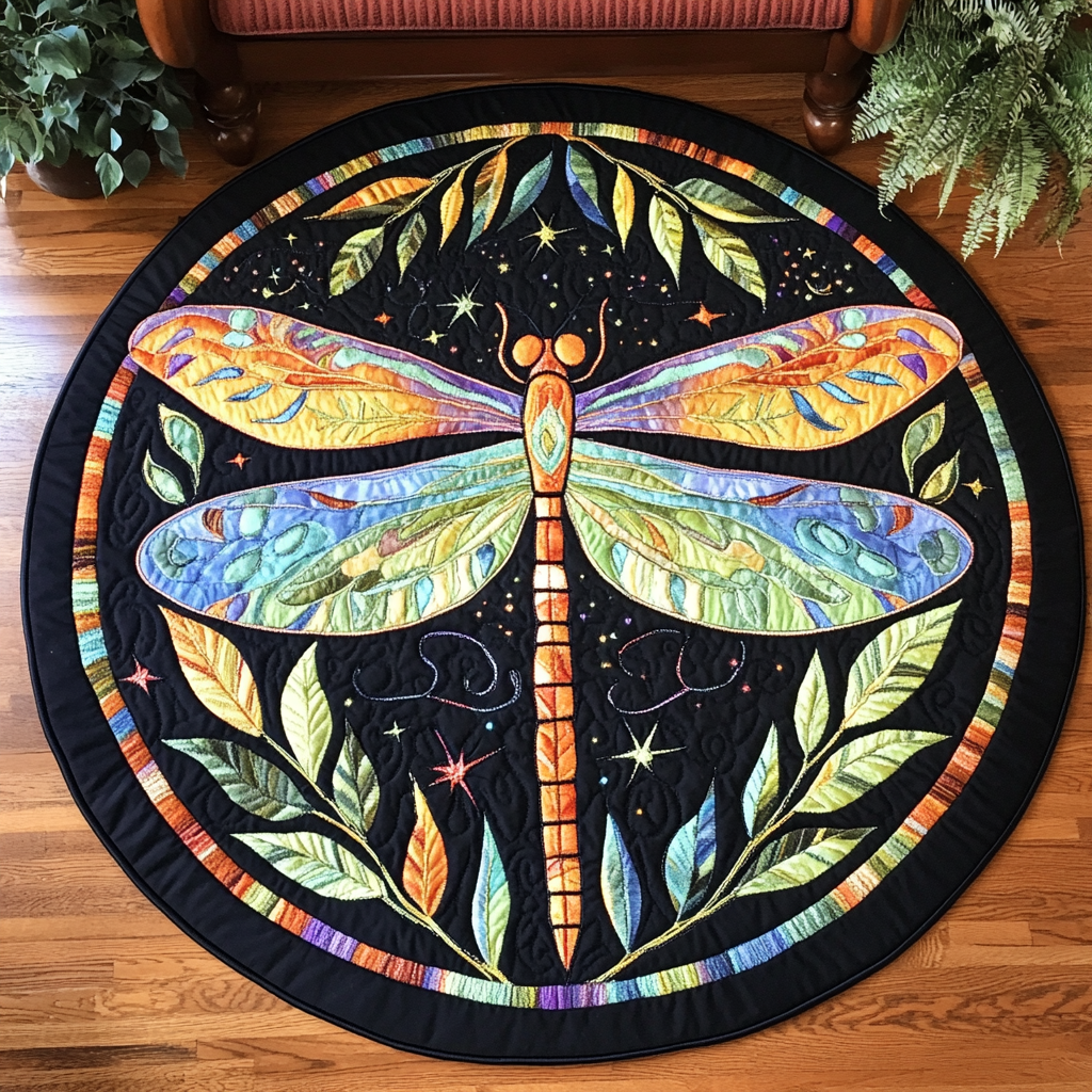 Luminous Flight Quilted Round Mat Christmas Decor For Entryway Dragonfly Gift Items