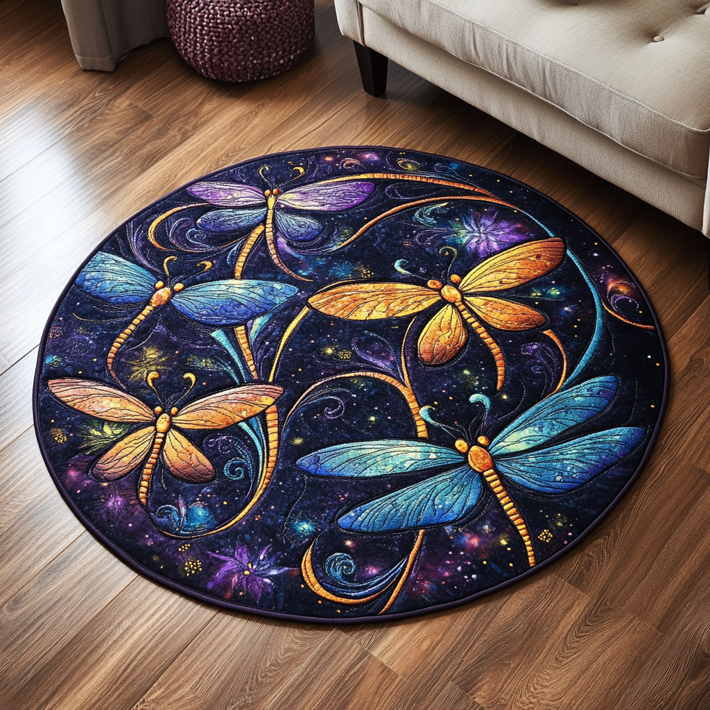 Luminous Flight Quilted Round Mat Entry Way Ideas Gifts For Dragonfly Lovers